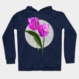 Large pink parrot tulips on linen texture Hoodie